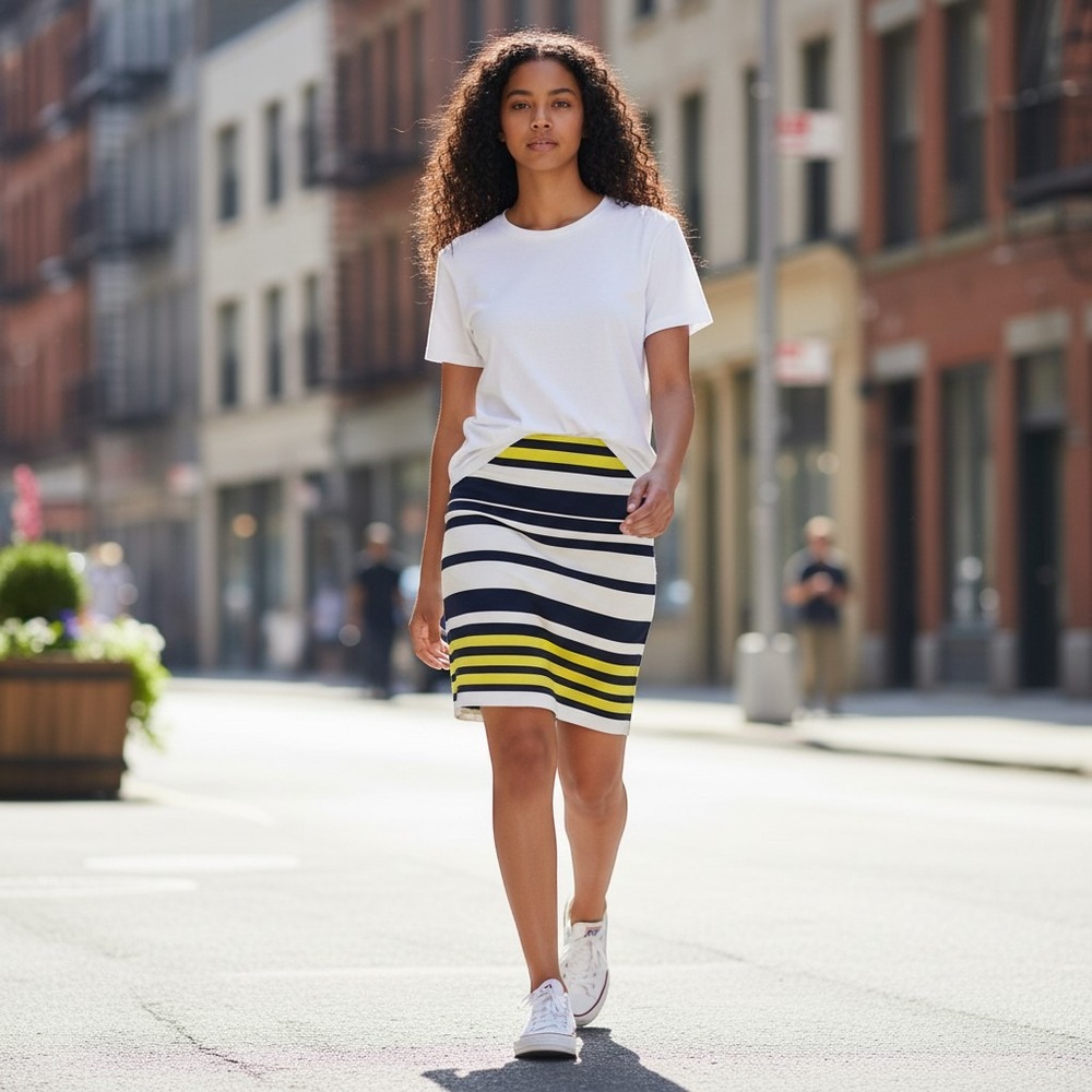 Ann Taylor - Sporty Vibes Navy, White & Yellow Striped A-line Skirt
